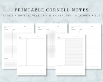 A4 Size Printable Cornell Notes Notepad Version No Headers | Etsy