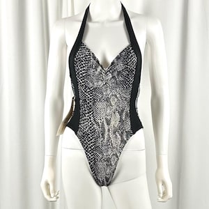 Vintage 1980’s ‘Krystal K International Sport’ Snake Print One Piece Swim Suit • Halter • High Leg Bikini • Sweetheart • Deadstock • XS/S
