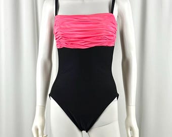 Traje de baño de una pieza estilo años 80 • Rosa fucsia y negro, talla L/XL