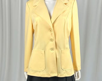 Vintage 1970’s ‘Sears The Fashion Place’ Butter Yellow Suit Jacket • Blazer • Waist Pockets • Large Pointed Collar • Button Front • S/M