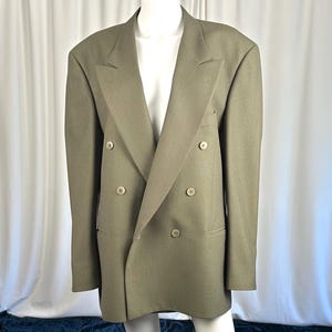 Vintage 1970’s 1980’s Italian Made Virgin Wool Double Breasted Blazer • Dark Green • Shoulder Padding • Made in Italy • Montebello • M/L