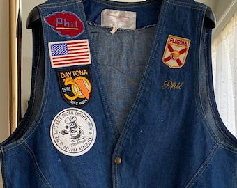 Vintage Mens Blue Denim Biker Vest • Daytona Bike Week 1991 Vintage Mens Blue Denim Biker Vest • Daytona Bike Week 1991