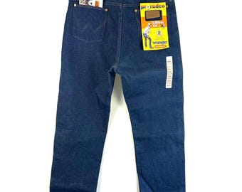 Pantalones vaqueros Wrangler estilo vaquero vintage • Denim lavado oscuro, 36x34, nuevos sin usar