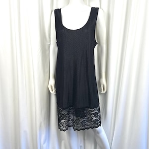 Vintage 1980’s ‘Intimate Style’ Lingerie Textured Satin Slip Dress in Black • Thick Lace Floral Trim • Scoop Deep Back • Made in Canada • L