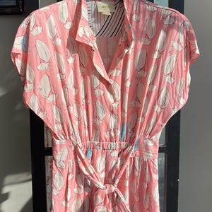 Anthropologie - Nautical Pink and White Short Sleeved Romper - Size 4 image 1