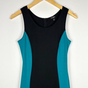 Vintage 1990’s ‘Guess’ Sleeveless Bodycontour Mini Dress in Black and Teal Blue • Scoop Neck • Y2k • Stretch • 2000’s • Made in USA • Small