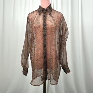 Vintage schiere Schlangen Print Bluse | Y2K Python Button Up Hemd
