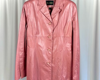Vintage Danier Leather Jacket • Metallic Bubblegum Pink Car Coat, Lambskin Blazer
