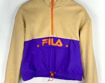 Giacca a vento vintage FILA in pile con mezza zip • Beige e viola anni 2000