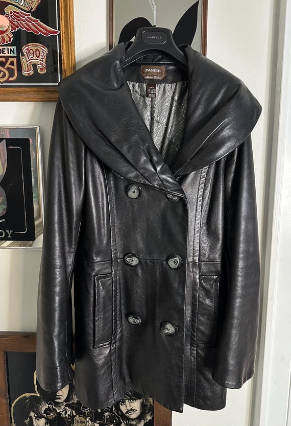 Vintage Danier Italian Leather Winter Coat in Black Bell Sleeves Shawl Collar Thinsulate Lining Lambskin Made in Canada Xs small Etsy Canada