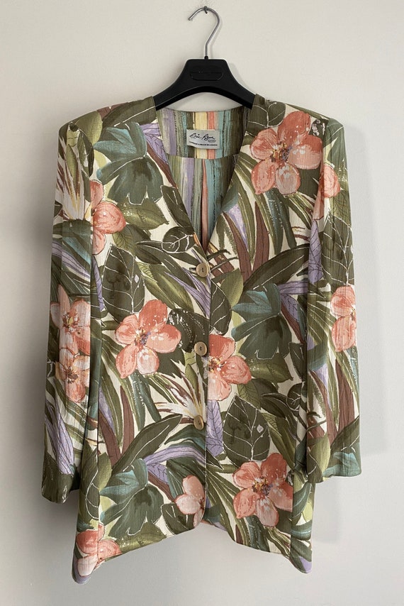 Vintage 80’s Tropical Floral Blazer with Shoulder… - image 1