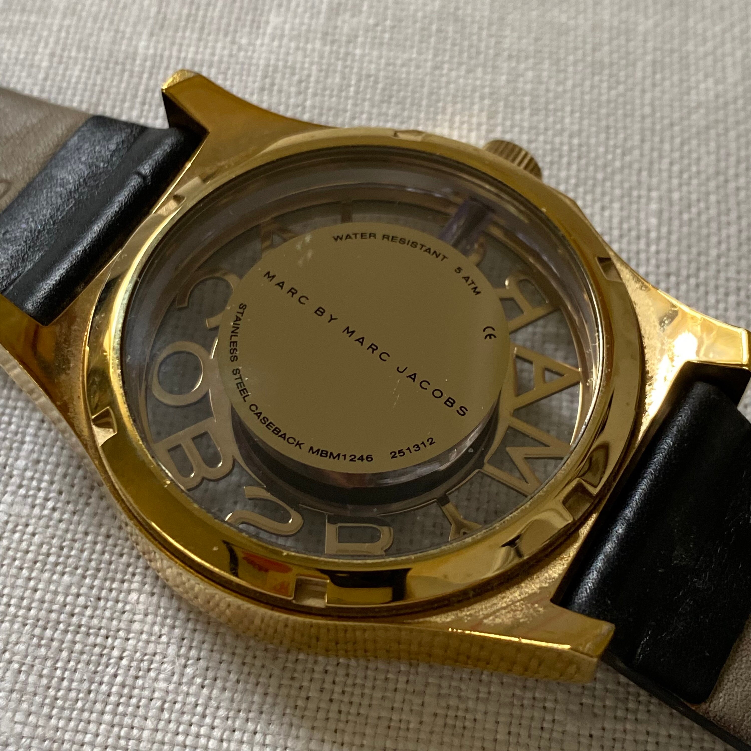 Marc by Marc Jacobs Black Leather Gold Skeleton Wrist Watch Etsy