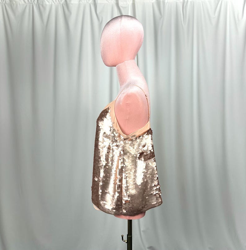Moulinette Soeurs Paljettopp Guld Champagne Anthropologie Festlinne Storlek 6 Disco Glam Layered Paljettopp Kvällshelg bild 5