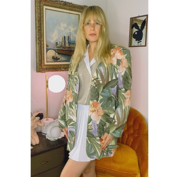 Vintage 80’s Tropical Floral Blazer with Shoulder… - image 2