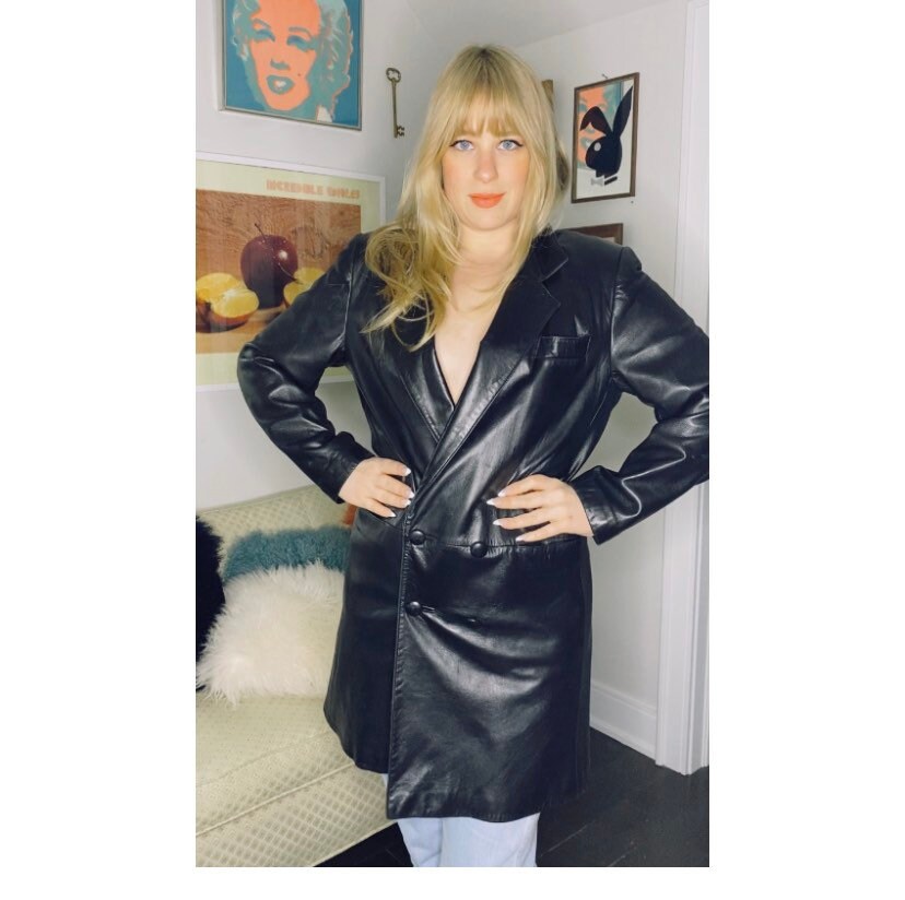 Vintage Long Black Leather Jacket • Tuxedo Style • Menswear