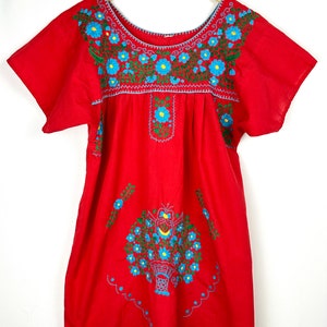 Blusa de algodón floral vintage en rojo con azul • amarillo