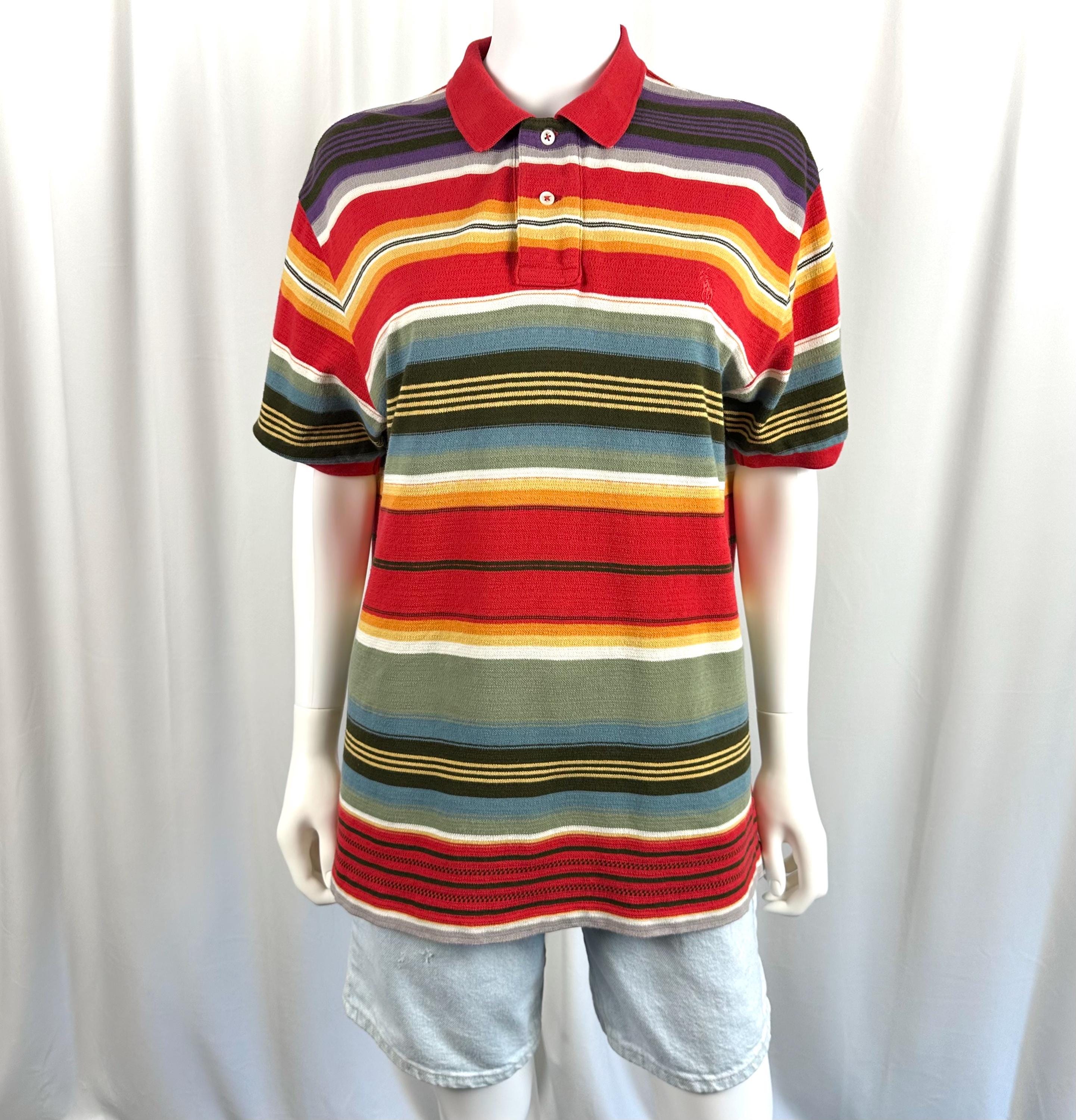 Vintage 90s Polo Ralph Lauren Striped Knit Polo Shirt • Men