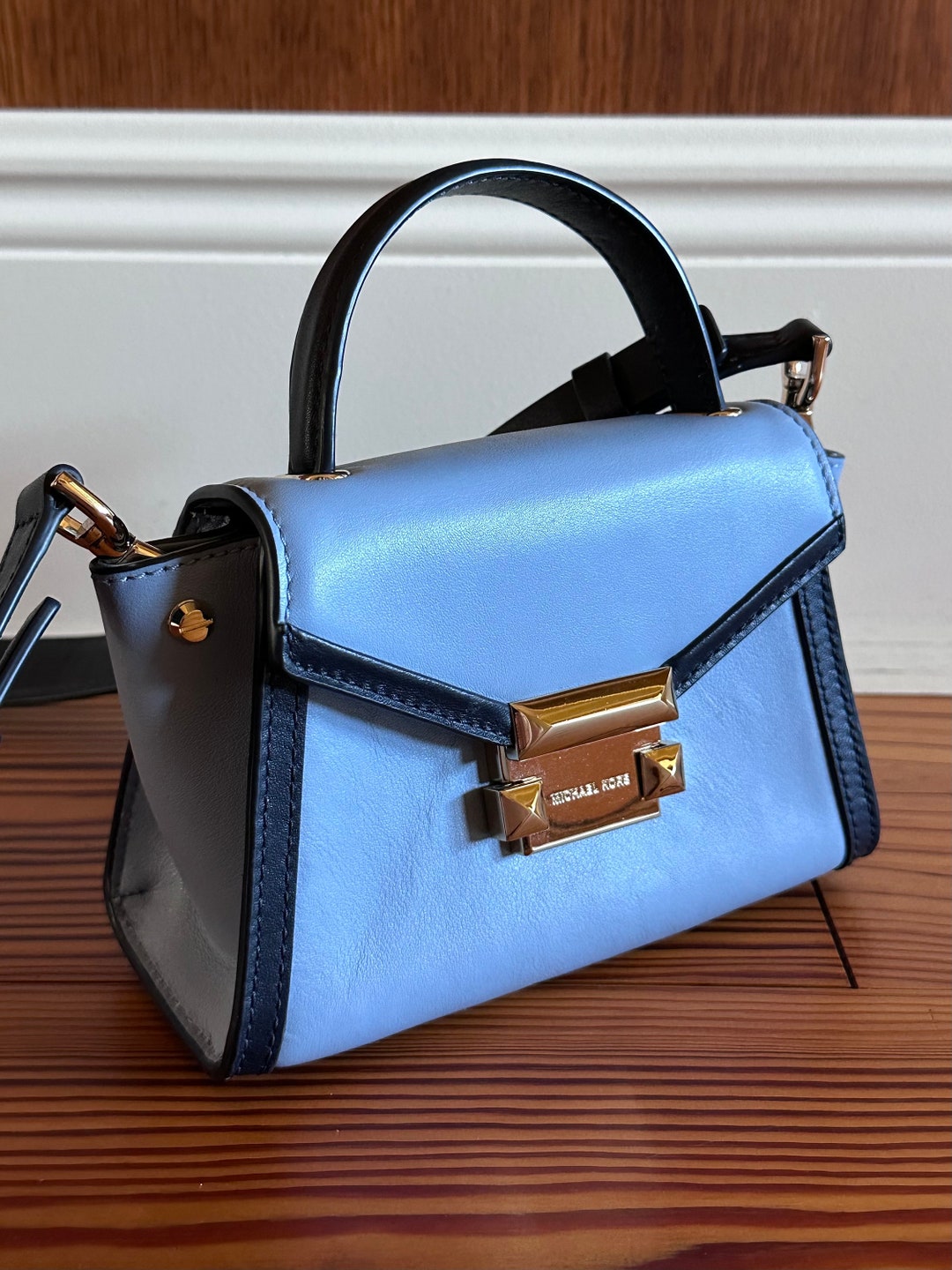 Michael Kors Leather Whitney Top Handle Mini Bag in Sky Blue Etsy