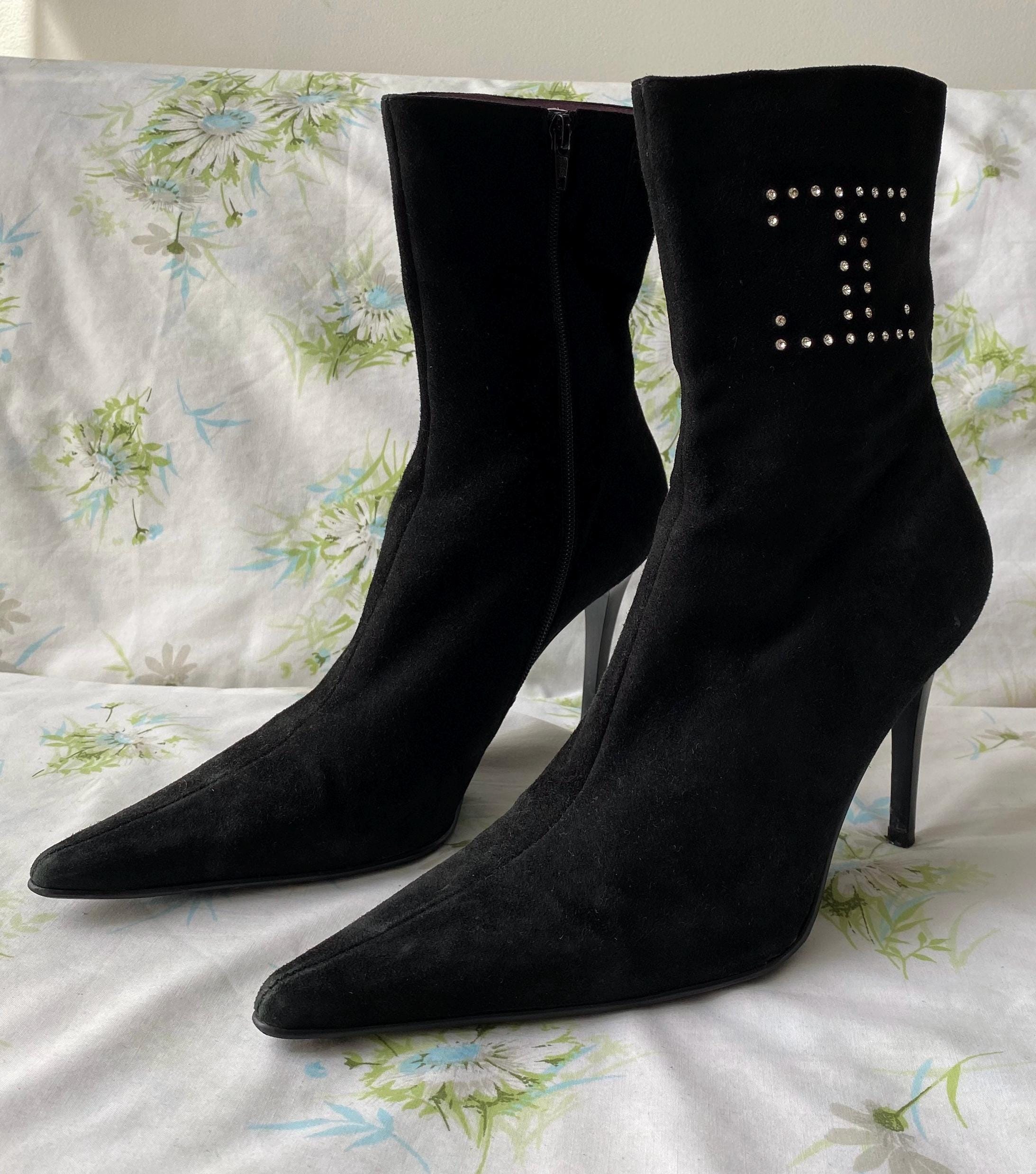 Mario Rossini Black Suede Knife Stiletto Ankle Boot - Rubber