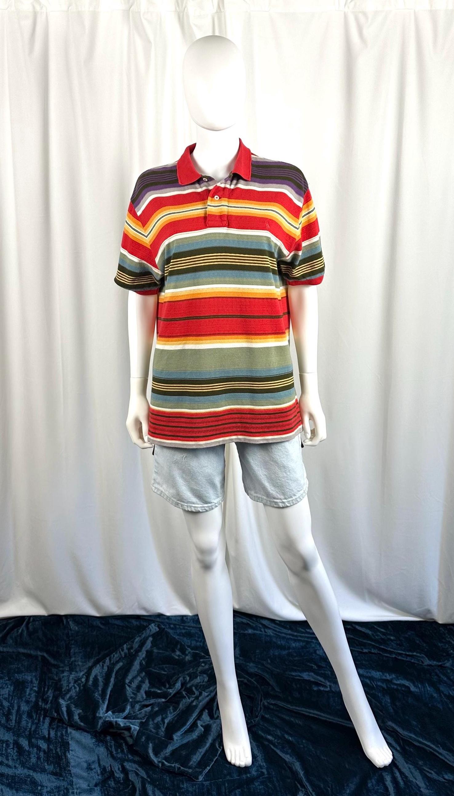 Vintage 90s Polo Ralph Lauren Striped Knit Polo Shirt • Men
