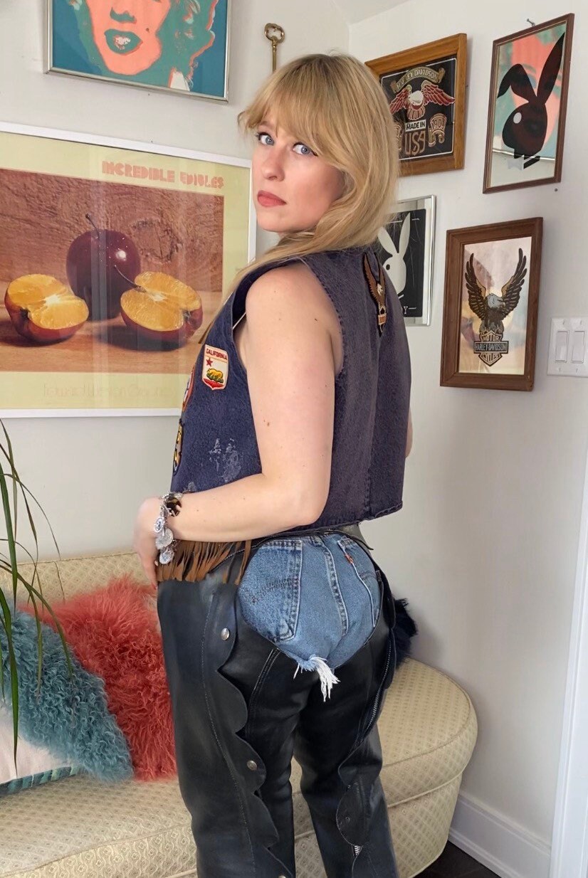 Vintage Blue Denim & Fringe Biker Vest • Daytona Bike Week