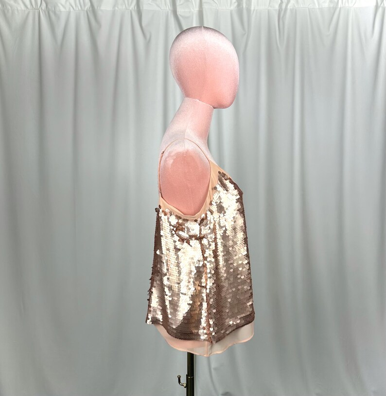 Moulinette Soeurs Paljettopp Guld Champagne Anthropologie Festlinne Storlek 6 Disco Glam Layered Paljettopp Kvällshelg bild 9