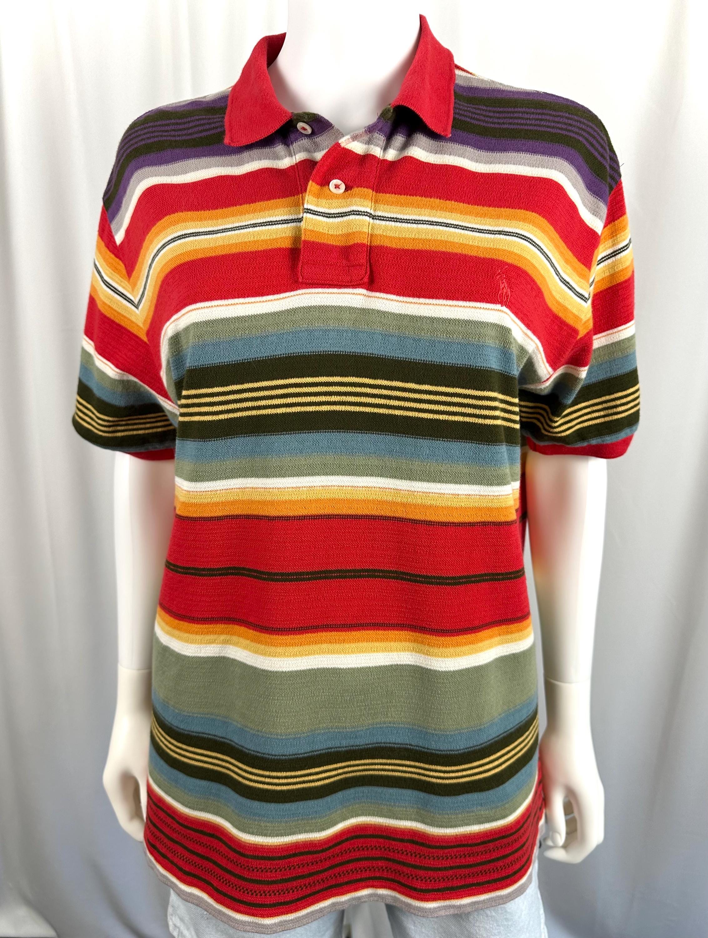 Vintage 90s Polo Ralph Lauren Striped Knit Polo Shirt • Men's