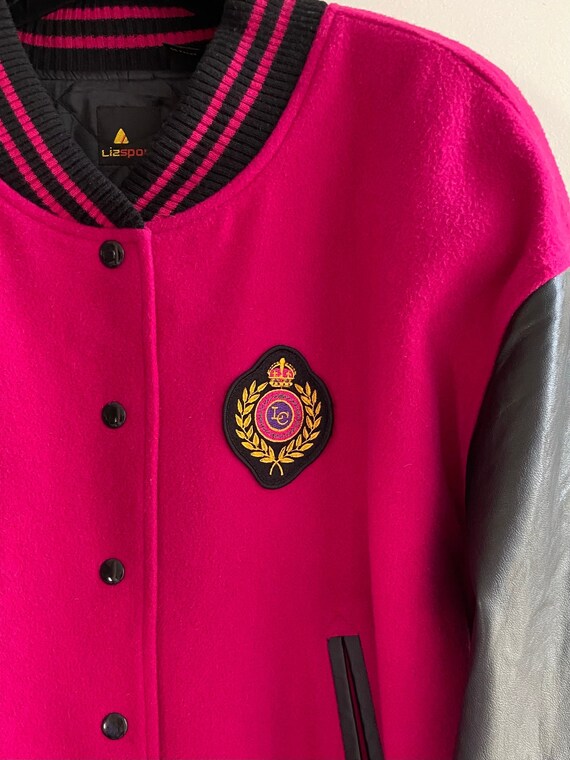Vintage LizSport Hot Pink Varsity Jacket with Leather… Gem