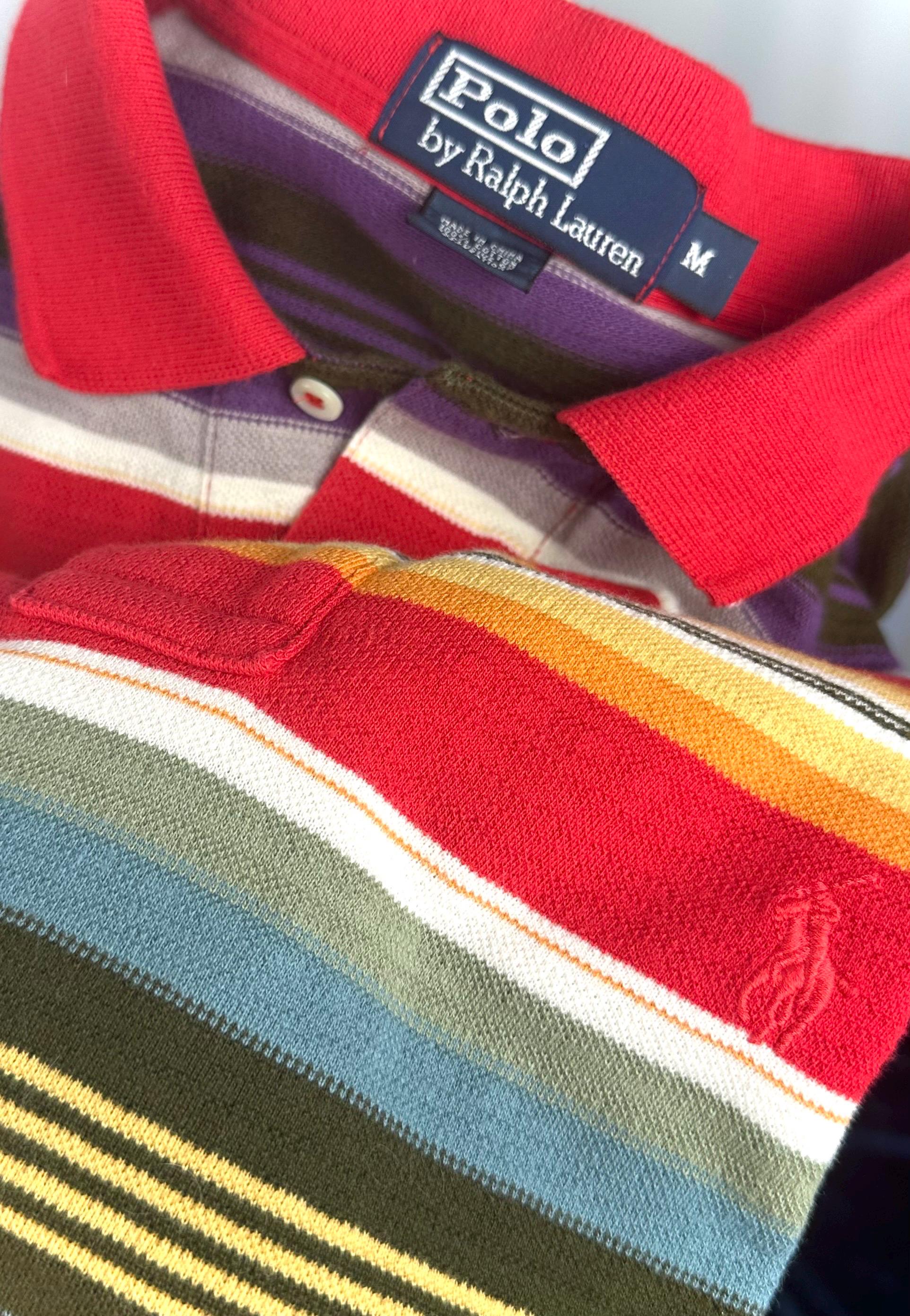 Vintage 90s Polo Ralph Lauren Striped Knit Polo Shirt • Men's