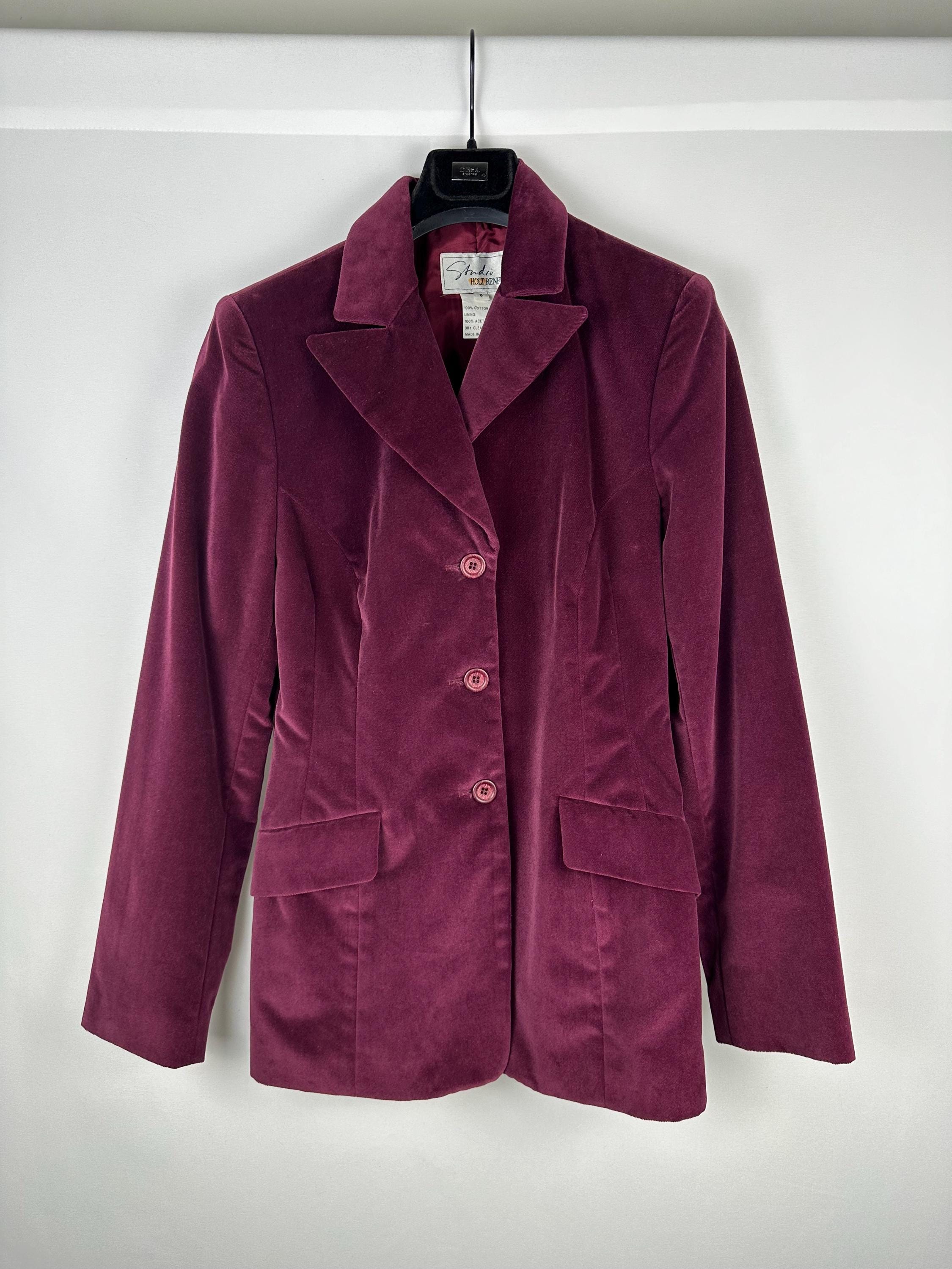 Vintage 1970’s 1980’s Studio Holt Renfrew Velour Blazer in Burgundy Wine • 3 Button •  Waist Pockets • Red Velvet • Made in Canada • Small