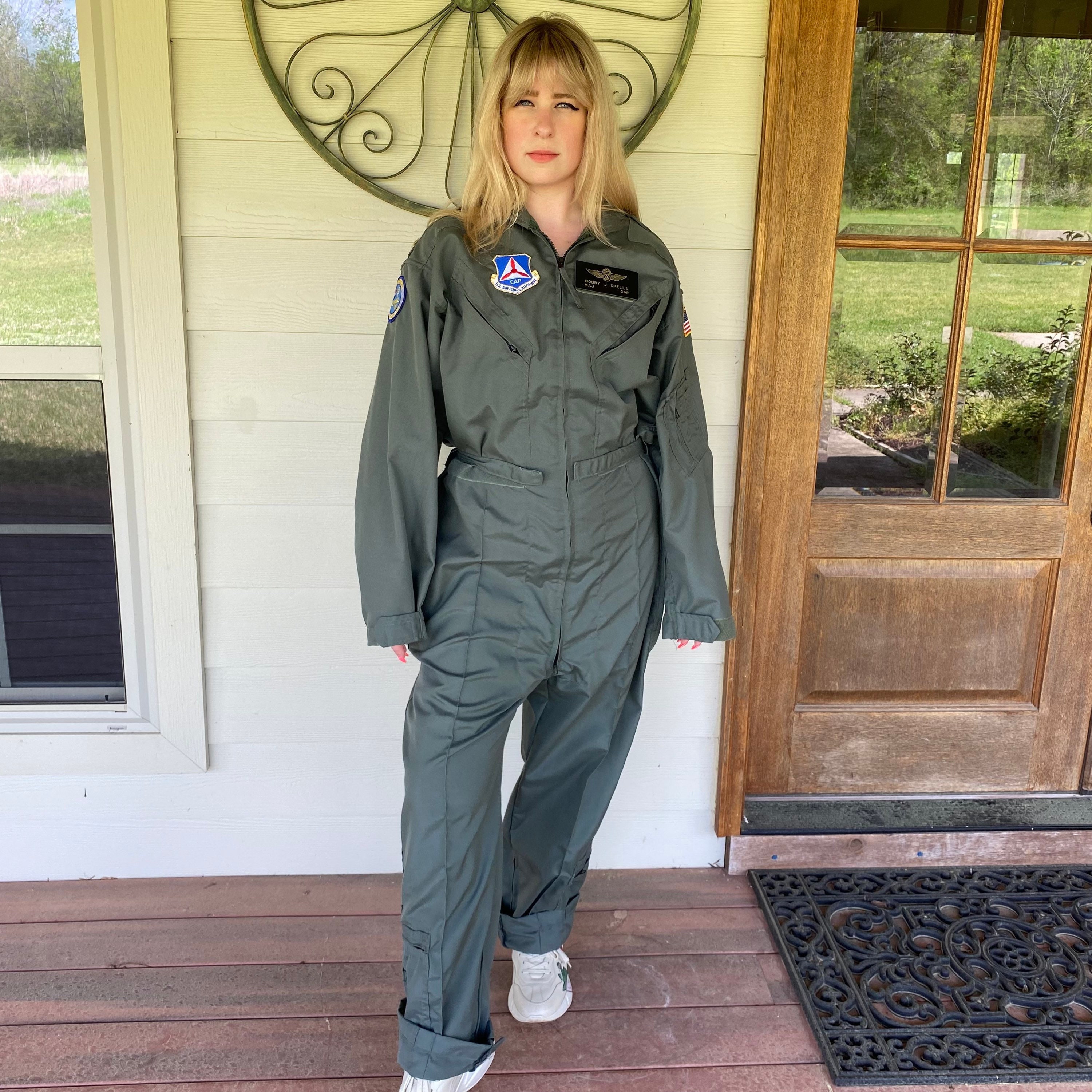 Vintage Summer Flight Suit Coveralls in Sage Green - 48 Long