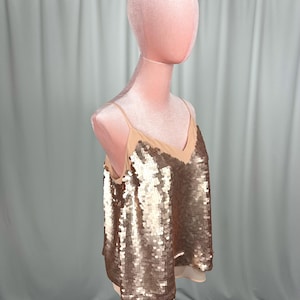 Moulinette Soeurs Paljettopp Guld Champagne Anthropologie Festlinne Storlek 6 Disco Glam Layered Paljettopp Kvällshelg bild 11