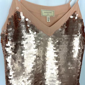 Moulinette Soeurs Paljettopp Guld Champagne Anthropologie Festlinne Storlek 6 Disco Glam Layered Paljettopp Kvällshelg bild 14