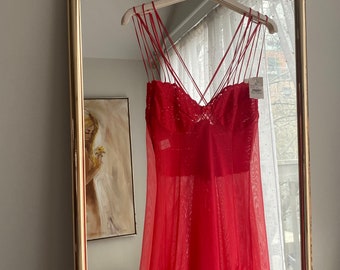 Tempero Da Pele Mesh Babydoll Strappy Slip Dress in Red • Halter • Sweetheart • Mini Skirt • Size Medium • Made in Brazil • New With Tags
