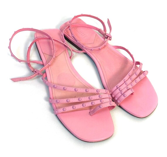 Schutz Light Pink Leather Strappy Flat Sandals • Studded • Ankle Strap •  Rubber Sole • Made in Brazil • Size 9 • Round Toe With Toe Strap - Etsy