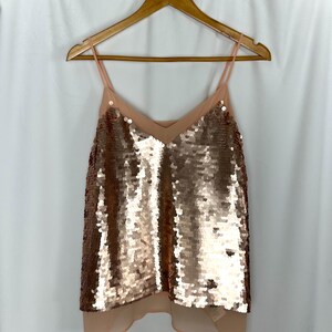 Moulinette Soeurs Paljettopp Guld Champagne Anthropologie Festlinne Storlek 6 Disco Glam Layered Paljettopp Kvällshelg bild 13