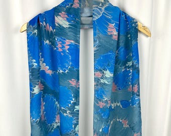 60's Silk Scarf~ Extra Long Scarf ~checker Pattern~ Vintage Silky