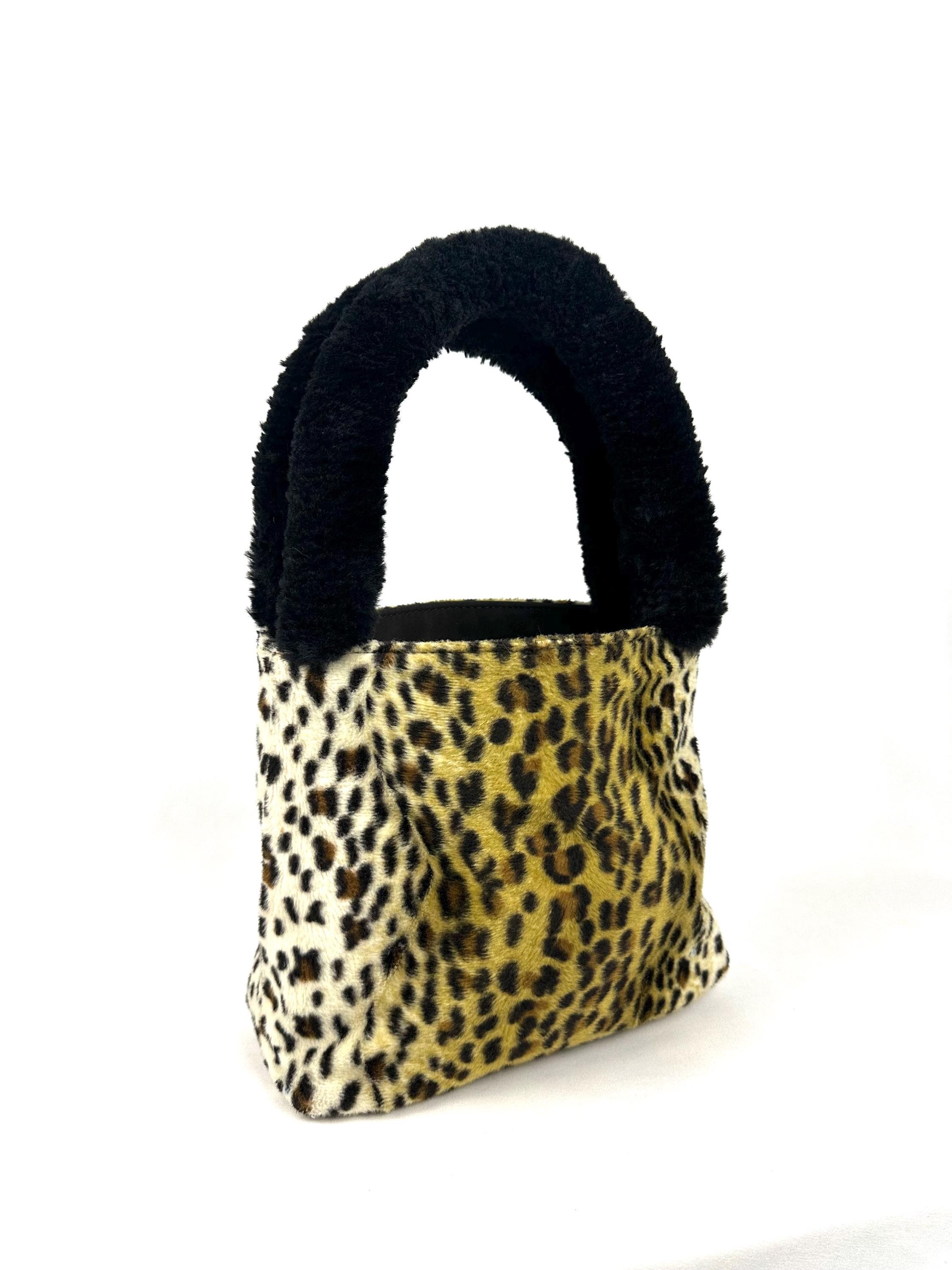 Vintage 1990's Esprit Leopard Faux Fur Top Handle Mini