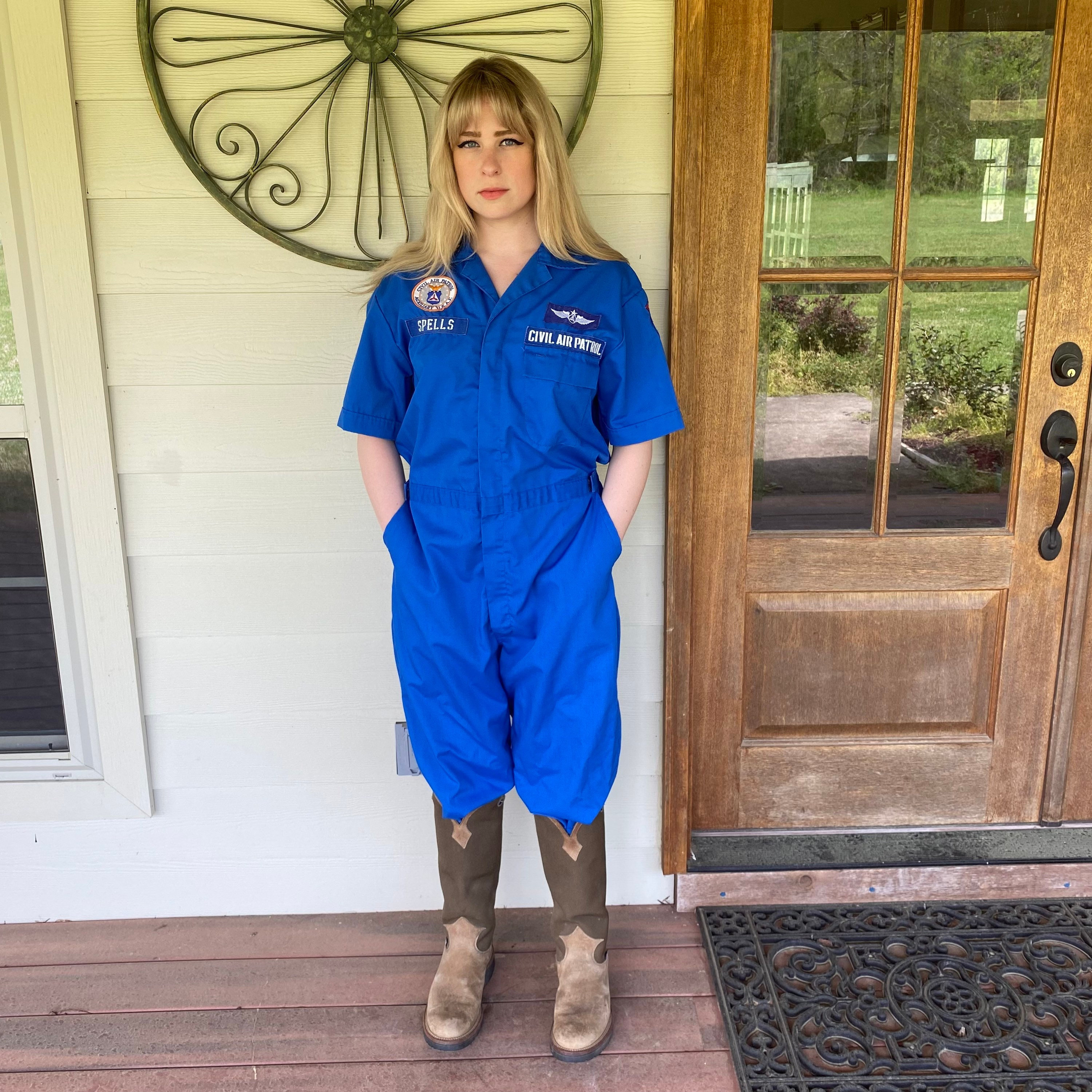 Vintage Captain Flight Suit Coveralls in Blue With Patches - Short