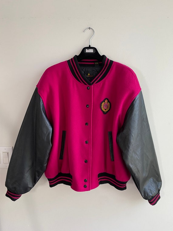 Vintage LizSport Hot Pink Varsity Jacket with Leather… Gem