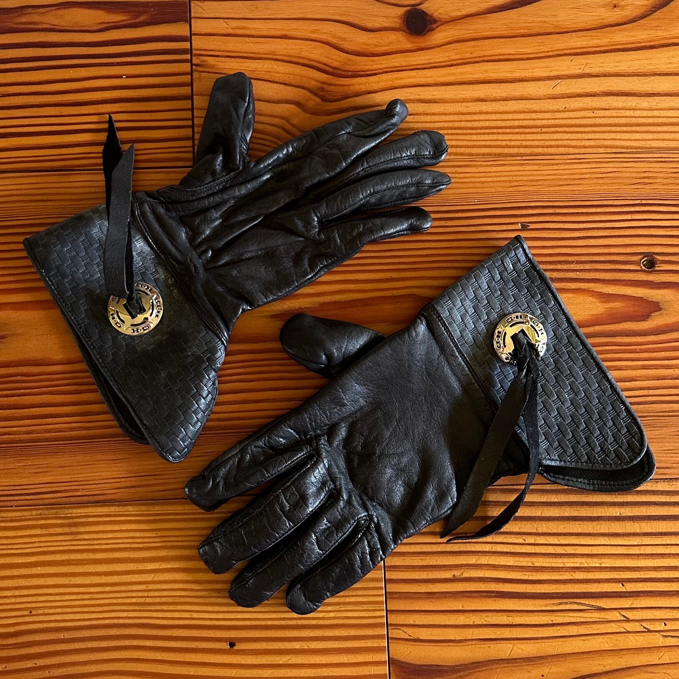 ビンテージ品☆Harley-Davidson レザーグローブ スカル　ブラック Willie G(R)スカル・グラフィック・レザー・ライディング