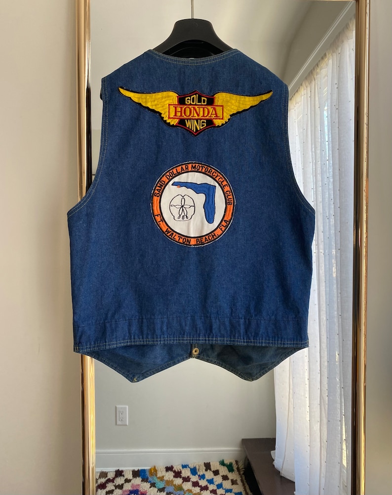 Vintage Mens Blue Denim Biker Vest Daytona Bike Week 1991 Sand Dollar