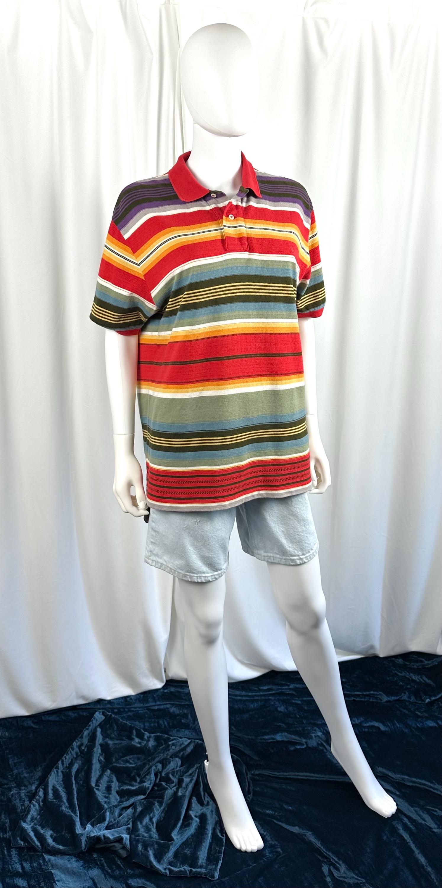 Vintage 90s Polo Ralph Lauren Striped Knit Polo Shirt • Men's