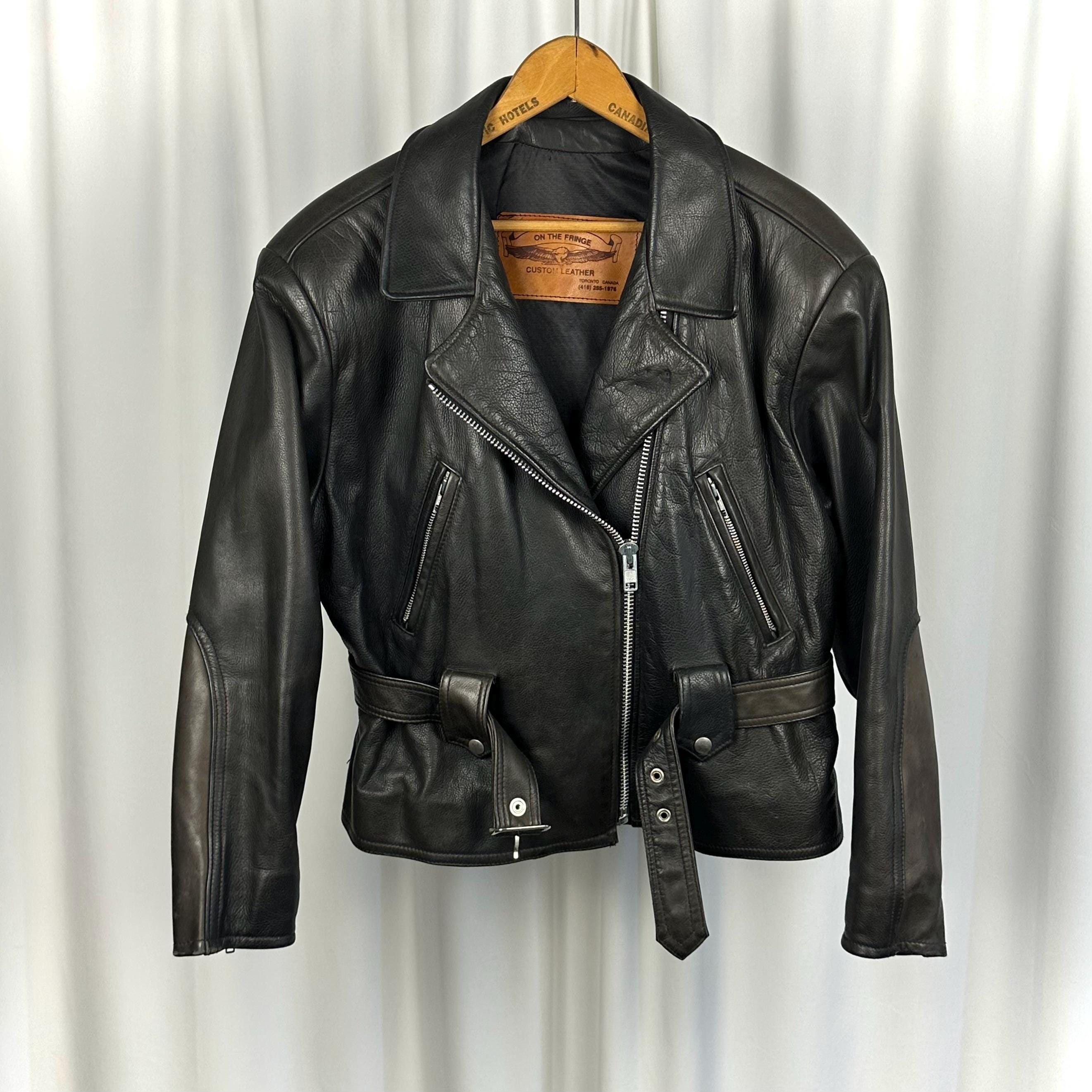 【000102】 VINTAGE LEATHER JACKET Vintage 'on the Fringe Custom Leather' • Made in Toronto • Black