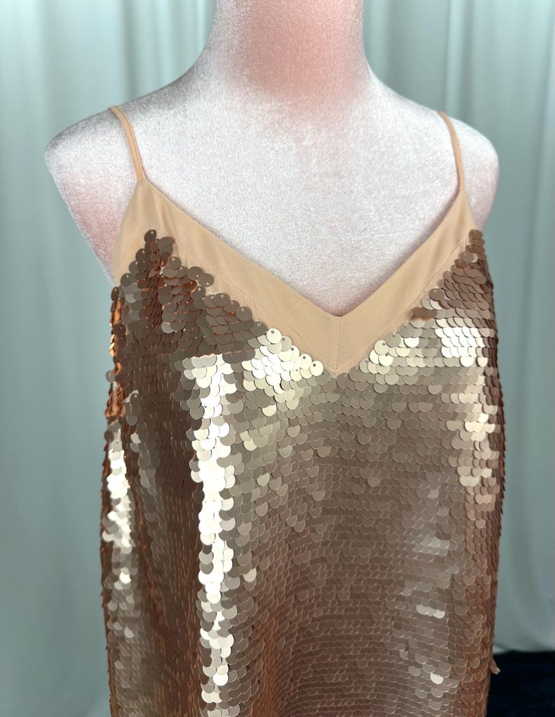 Moulinette Soeurs Paljettopp Guld Champagne Anthropologie Festlinne Storlek 6 Disco Glam Layered Paljettopp Kvällshelg bild 12