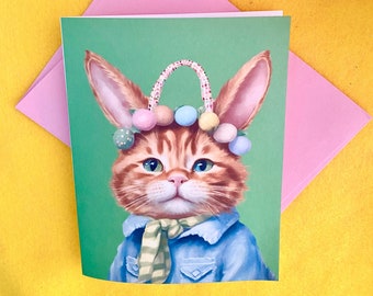 Easter Card - Easter Bunny Cat Card - Magical Ginger Cabbit