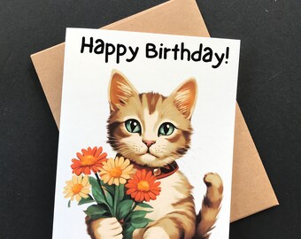 Cat Happy Birthday Card for Cat Lovers with Ginger Tabby Cat