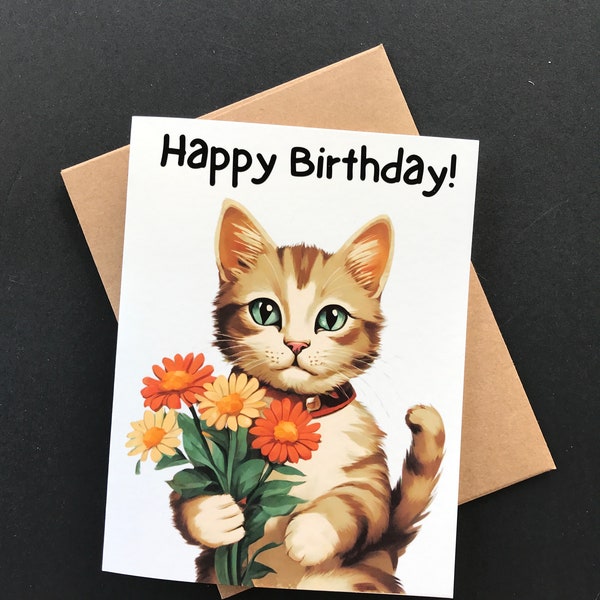 Cat Happy Birthday Card for Cat Lovers with Ginger Tabby Cat