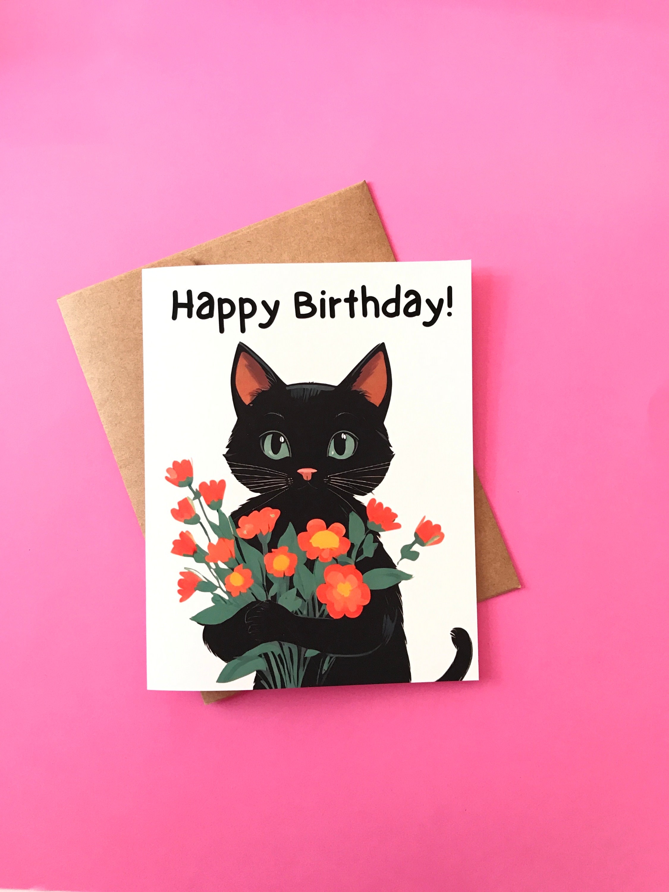 Cat Happy Birthday Card for Cat Lovers With Black Cat - Etsy