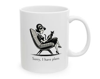 Sorry I Have Plans Mug – Retro Cat Lady Coffee Mug, Funny Cat Lover Gift, Gift for Cat Lady or Cat Mom